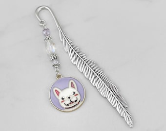 French Bulldog Bookmark for Kids, Silver and Enamel Frenchie Charm Bookmark, White French Bulldog Gifts, Kids Dog Bookmark, Dog Lover Gift