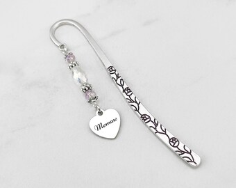 Memaw Bookmark for Memaw Gifts - Unique Beaded Bookmark - Custom Engraved Name for Grandma Gifts - Memaw Heart Charm Bookmark