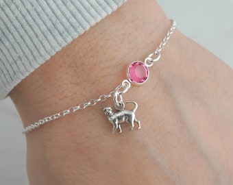 Cat Bracelet, Cat Anklet, Birthstone Bracelet, 925 Sterling Silver Rolo Chain Bracelet, Dainty Minimalist Bracelet, Cat Gifts, Cat Jewelry