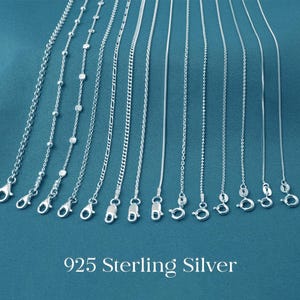 High Quality Sterling Silver Chain Necklace for Women: Anchor, Snake, Rope, Curb, Cable, Rolo, Figaro, Box, Satellite, Ball Bead Chains