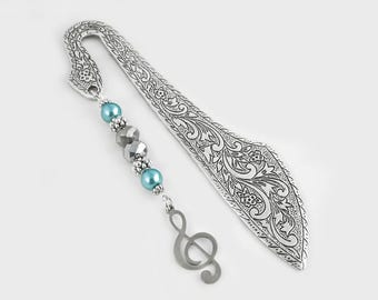 Music Note Bookmark - Silver Metal Charm Bookmark - Treble Clef Charm Book Mark - Musician Gifts - Retirement Gifts for Music Teacher Gifts