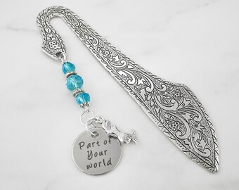 The Little Mermaid Bookmark - Part of Your World Bookmark - Tibetan Silver Bookmark - Beaded Mermaid Charm Bookmark - Mermaid Gifts