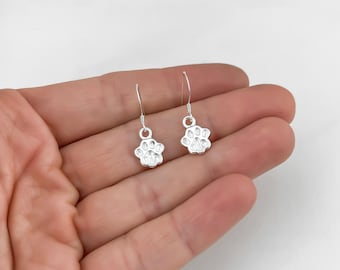 Silver Dog Paw Earrings | 925 Sterling Silver Dog Jewelry, Dog Paw Dangle Earrings, Dog Lover Gifts