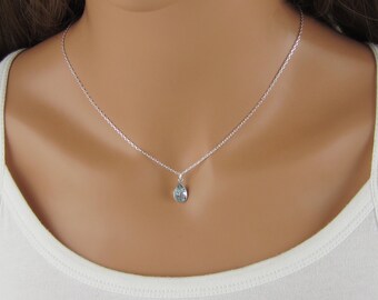 Nathis Simple and Delicate Necklace Tear-Drop Shaped Pendant of White Selenite Gemstone 