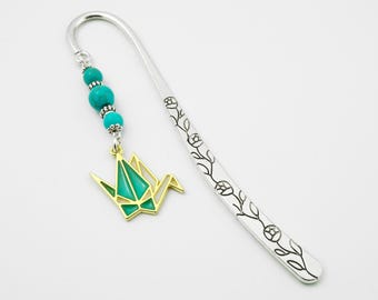 Origami Bird Bookmark - Paper Crane Charm Bookmark - Unique Origami Bookmark Beaded Metal Bookmark-  Origami Gifts - Metal Charm Book Marker