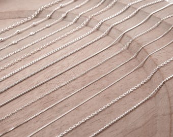 Sterling Silver Chain Necklace: Minimalist Women's Anchor, Snake, Rope, Curb, Cable, Rolo, Figaro, Satellite, Ball Bead, Box Chains