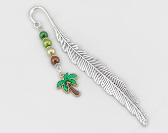 Palm Tree Bookmark: Beaded, Enamel Charm, Tropical Gift