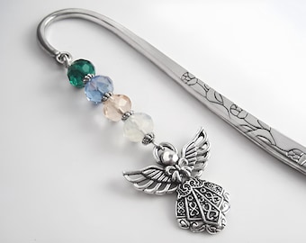 Angel Bookmark - Silver Guardian Angel Charm - Religious Spiritual Gifts - Unique Beaded Bookmark - Teacher Gifts