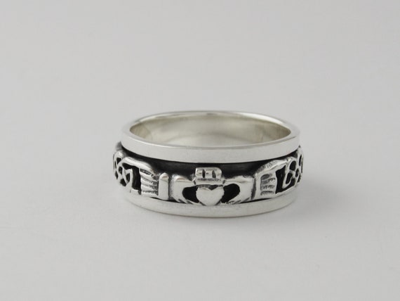 Silver Celtic Claddagh Ring Celtic Knot Spinner Ring Spinning Ring
