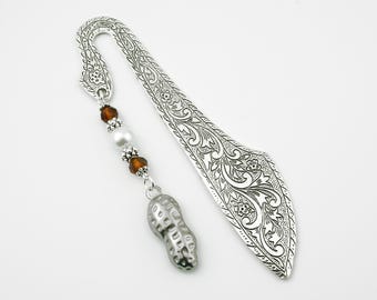 Peanut Bookmark - Large Silver Double-sided Peanut Charm Bookmark - Pea Nut Book Marker - Gifts for Nut Lovers