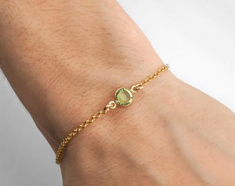 Gold Filled August Birthstone Bracelet or Anklet: Minimalist Peridot Colored Charm Jewelry