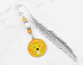 Golden Retriever Bookmark: Enamel Dog Charm Beaded Gifts