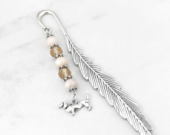 Dachshund Bookmark: Silver Dog Charm, Beaded Page Marker