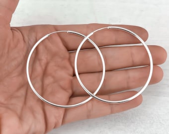 55mm Hoop Earrings - 925 Sterling Silver Jewelry - Plain Hoops - Silver Hoops - 55mm | 2 1/8 inches