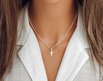 Small Sterling Silver Cross Necklace - Minimalist Christian Jewelry - Unisex Religious Gifts
