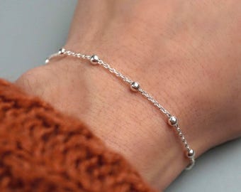 Ball Chain Bracelet or Anklet: Minimalist 925 Sterling Silver Layering Jewelry