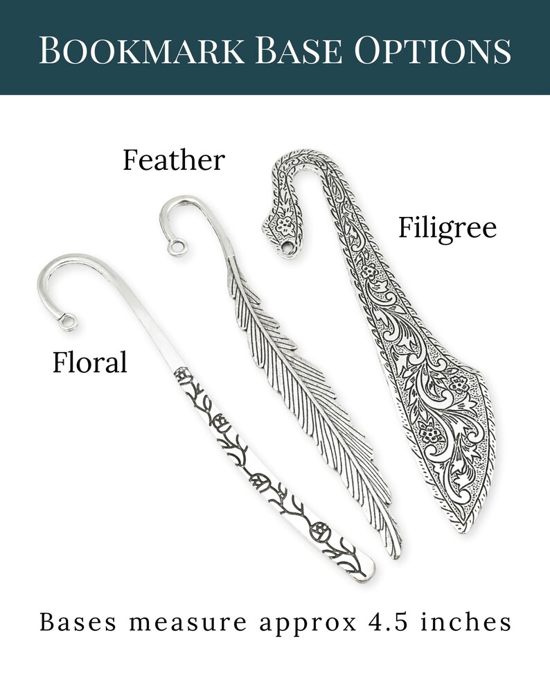 three different types of bookmark bases, each with unique designs and measurements.