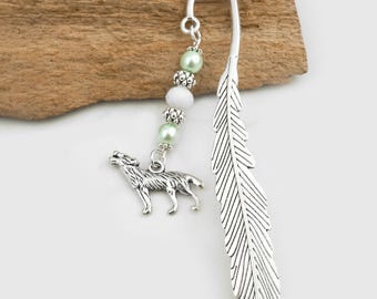 Howling Wolf Bookmark: Metal Charm Beaded Book Marker