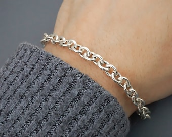 Chunky Bracelet in 925 Sterling Silver - 5.2 x 4.5mm Cable Chain Bracelet with Extender - Thick Chain Bracelet - Minimalist Jewelry