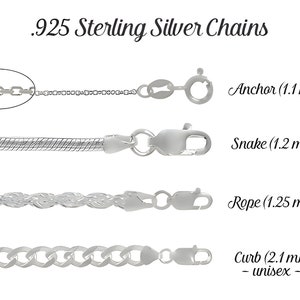 925 Sterling Silver Chain, Anchor, Rope, Snake and Curb Chains, 14, 16