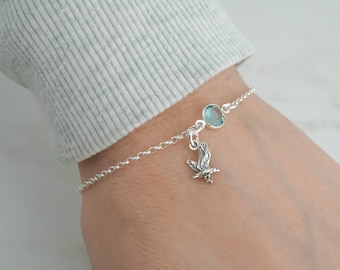 Eagle Bracelet, Eagle Anklet, Birthstone Bracelet, 925 Sterling Silver Rolo Chain Bracelet, Minimalist Bracelet, Eagle Gifts, Bird Jewelry