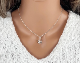 Small Snowflake Necklace: 925 Sterling Silver Christmas Jewelry, Everyday Winter Charm