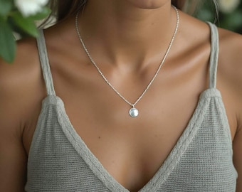 MINIMALIST Circle Necklace - 925 Sterling Silver Concave Circle Charm - Plain Domed Circle Charm - Simple Jewelry - Round Dot Charm Pendant