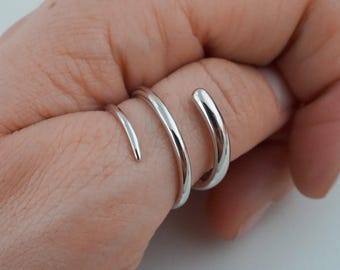 Sterling Silver Spiral Ring - Adjustable Thumb Ring, Size 6 or 8 - 925 Silver Wrap Ring for Men or Women - LAST CHANCE