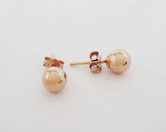 Rose Gold Ball Stud Earrings - Rose Gold Plated 925 Sterling Silver Earrings - Round 6mm Studs