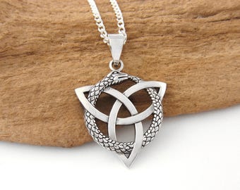Ouroboros Snake Necklace - Auryn Necklace - Snake Circle - Pendant - Celtic Triquetra Snake Pendant - 925 Sterling Silver Jewelry