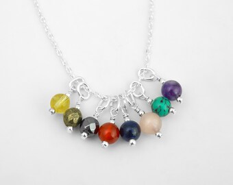 Gemstone Bead Necklace - 925 Sterling Silver Healing Jewelry for Women - Minimalist 6mm Natural Stone Bead Charm Necklace - Mix and Match