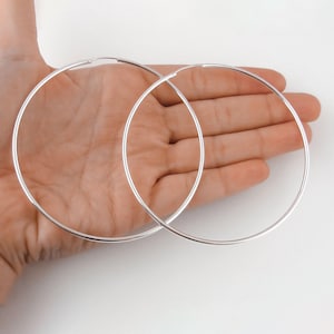 Extra Large Hoop Earrings - 925 Sterling Silver Jewelry - Plain Hoops - Silver Hoops - 80mm | 3 1/4 inches