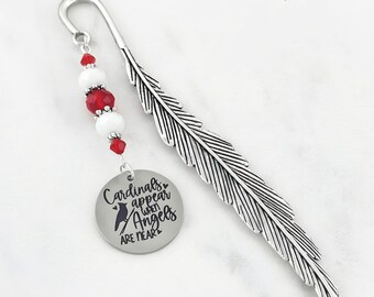 Cardinals Appear When Angels are Near Quote Bookmark - Tibetan Silver Beaded Bookmark - Cardinal Memorial Gift
