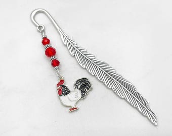 Enamel Rooster Charm Bookmark: Farm Animal Gift