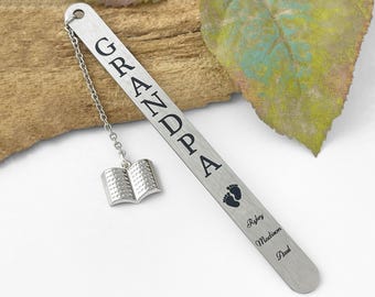 Custom Grandpa Bookmark - Stainless Steel Laser Engraved Bookmark - Personalized Father's Day Gifts - Gift for Grandfather or Father