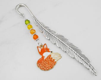 Fox Bookmark, Orange Fox Charm Bookmark, Book Lover Gift, Beaded Metal Bookmark, Fox Gifts, Enamel Fox Stationary, Fox Book Marker
