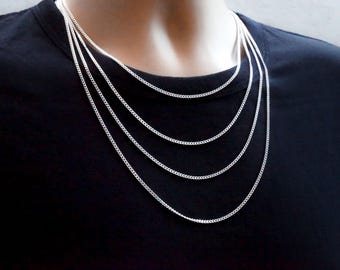 Solid Sterling Silver Chain, 925 Silver Curb Chain, Finished Chain, Unisex Curb Necklace, Men's Chain, 2.1 mm thick, 16, 18, 20, 22, 24 inch