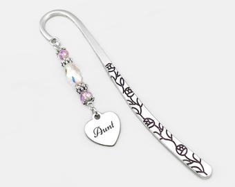 Aunt Bookmark - Beaded Metal Bookmark, Personalized Gifts for Aunt Gifts, Book Lover Gifts, Custom Engraved Heart Bookmark, Aunt Book Marker