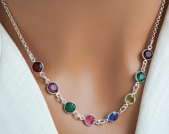 Sterling Silver Birthstone Necklace: Personalized Family Jewelry