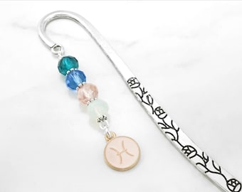 Pisces Zodiac Bookmark: Metal Beaded Astrology Gift