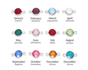 Birthstone Connector Charm: Preciosa Crystal, 6mm stone - Add on Personalized Silver or Gold Charms