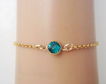 December Birthstone Bracelet - Preciosa Blue Zircon Birthstone Anklet - Gold Filled Jewelry - Dainty Minimalist Bracelet