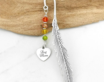 Dog Mom Bookmark: Beaded Heart Charm Metal Book Marker for Dog Lovers