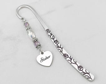 Sister Bookmark Engraved Heart Tibetan Silver Bookmark Bridal Party Gifts Wedding Favors Sister Gift Ideas Custom Wedding Stationary