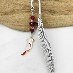 Parrot Bookmark - Unique Beaded Metal Bookmark - Parrot Gifts for Bird Lovers - Gold and Enamel Parrot Charm Bookmark - Parrot Stationary