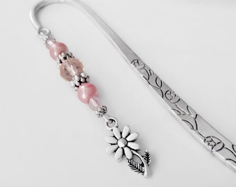 Flower Bookmark - Beaded Tibetan Silver Charm Bookmark - Flower Charm - Teacher Gifts - Flower Stationary