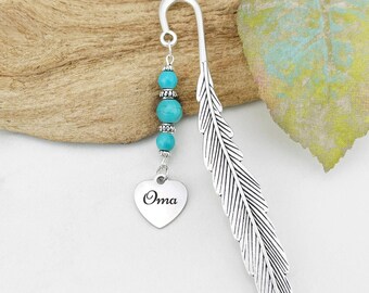 Oma Bookmark, Oma Gifts for Oma, Unique Beaded Bookmark, Custom Name Grandma Gifts, Personalized Oma Heart Charm Book Marker