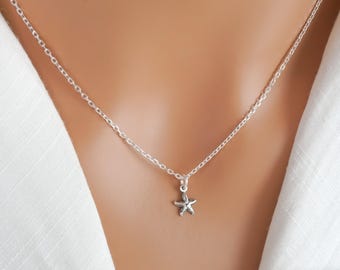 Starfish Necklace - Tiny Silver Starfish Charm Necklace - 925 Sterling Silver Jewelry - Star Fish Necklace