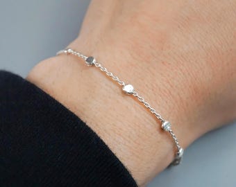 925 Sterling Silver Satellite Chain Bracelet or Anklet: Minimalist Jewelry