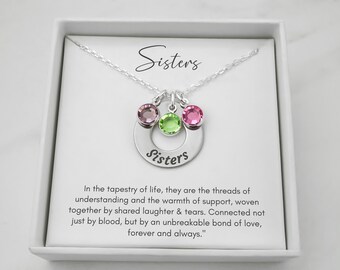Sisters Necklace for 3, Personalized Gifts for Sister Birthday Gift , Sister Gifts, Sister Birthday Gifts, Gift for Sisters with Birthstones